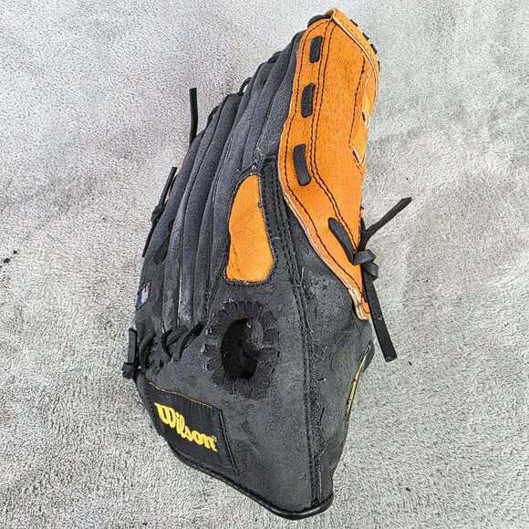 Wilson A350 MLB 12.5" Baseball Glove Genuine Leather Black & Orange Right-Hand T - Picture 7 of 7